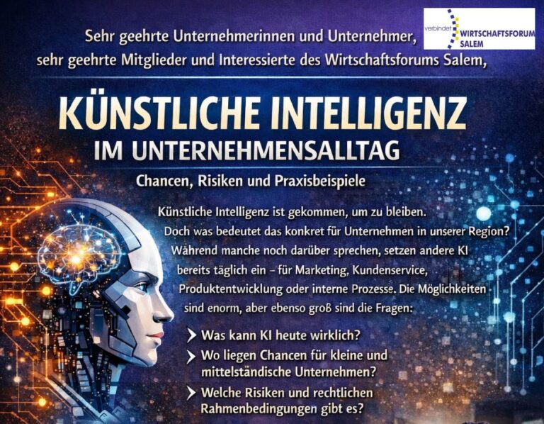 Einladung zur Mitgliederversammlung und zum Themenabend „Künstliche Intelligenz im Unternehmensalltag“